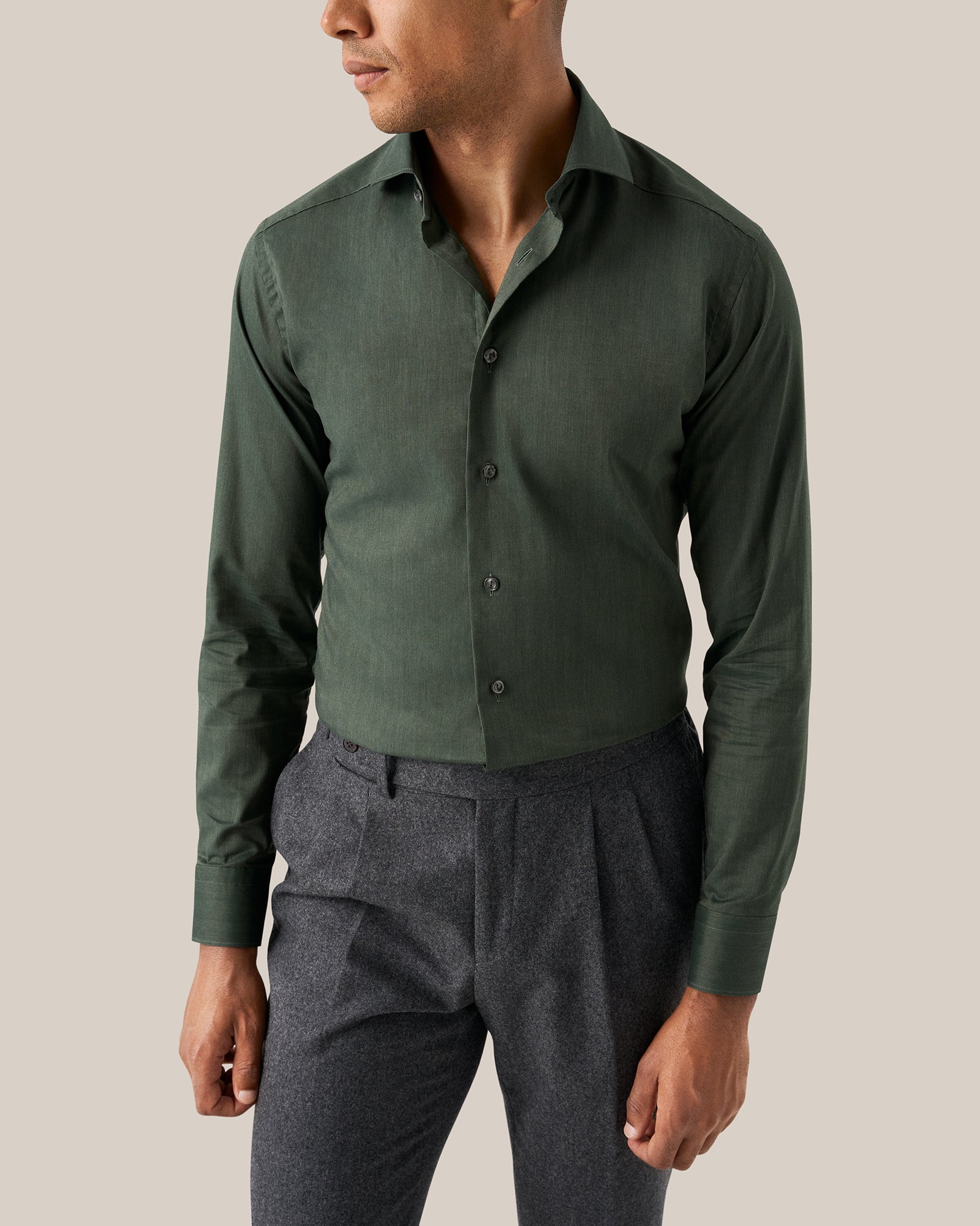 ETON 10001277568 GREEN HERRINGBONE SLIM SINGLE CUFF SHIRT