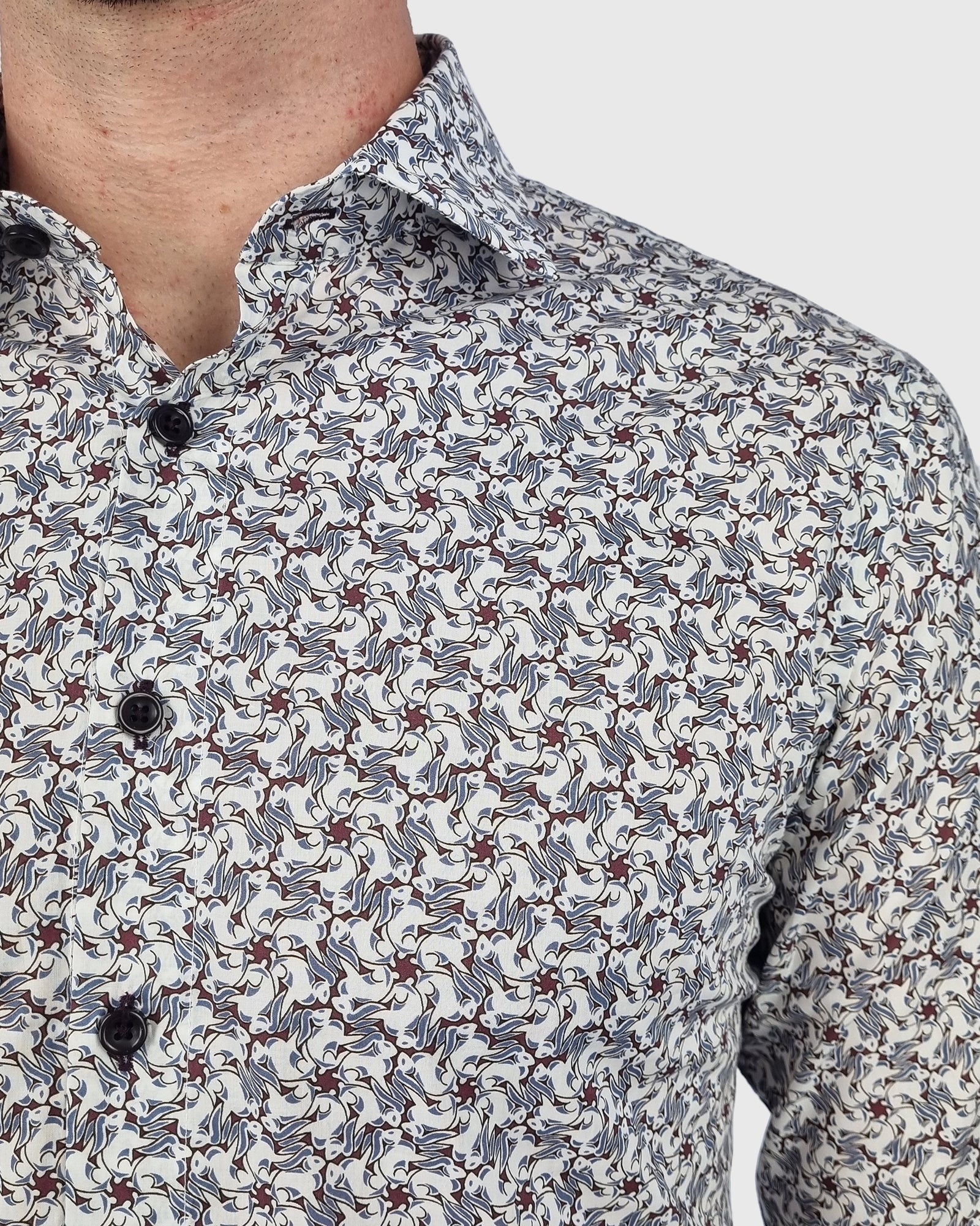 VINCENT & FRANKS W2303632108C CHOCOLATE LIBERTY PRINT SLIM SC SHIRT