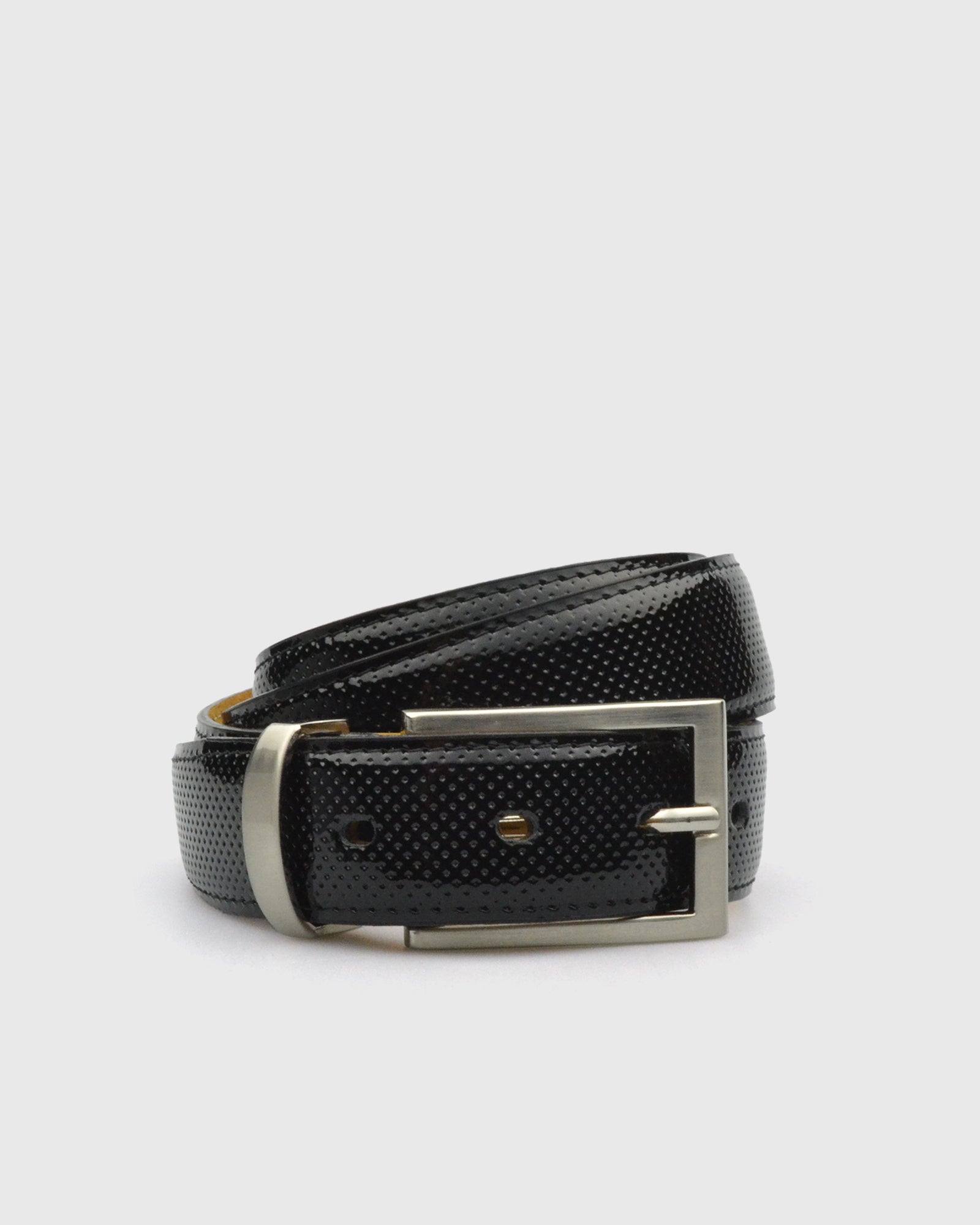VINCENT& FRANKS 609D ITA BLACK PATENT PERFORATED LEATHER BELT