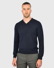 Load image into Gallery viewer, VISCONTI W23V NAVY WOOL V-NECK SWEATER