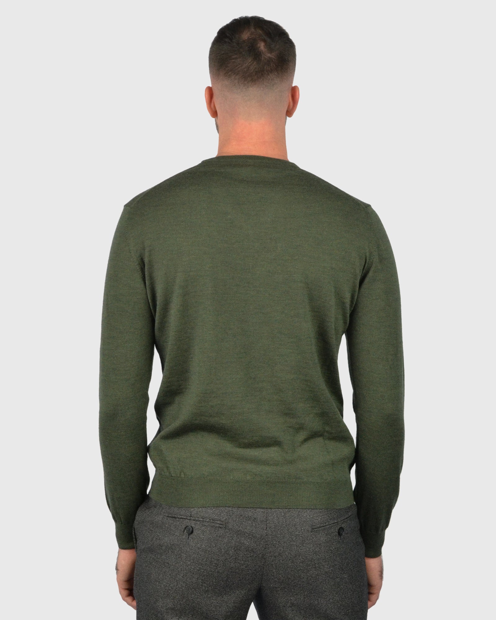 VISCONTI W23V OLIVE-GREEN WOOL V-NECK SWEATER