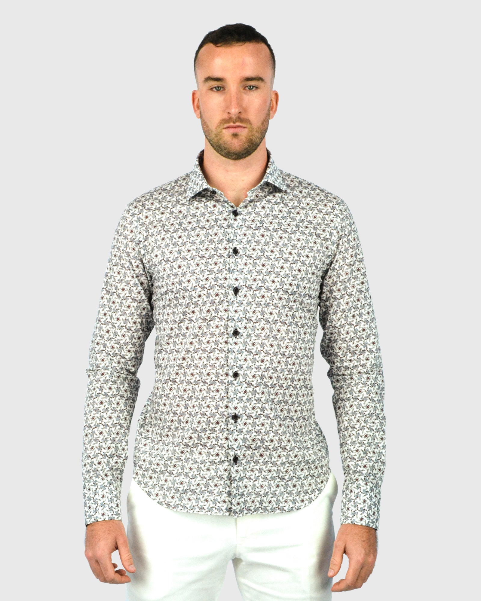 VINCENT & FRANKS W2303632108C CHOCOLATE LIBERTY PRINT SLIM SC SHIRT