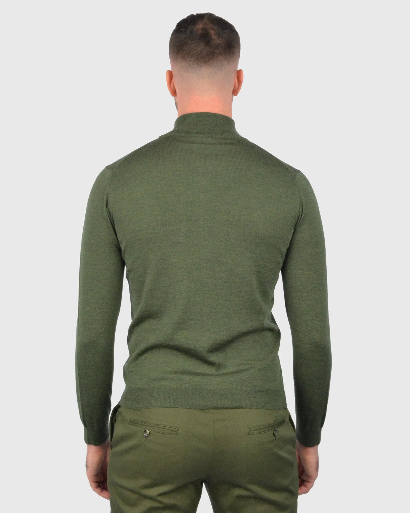 VISCONTI W23Z OLIVE-GREEN WOOL QUARTER ZIP SWEATER