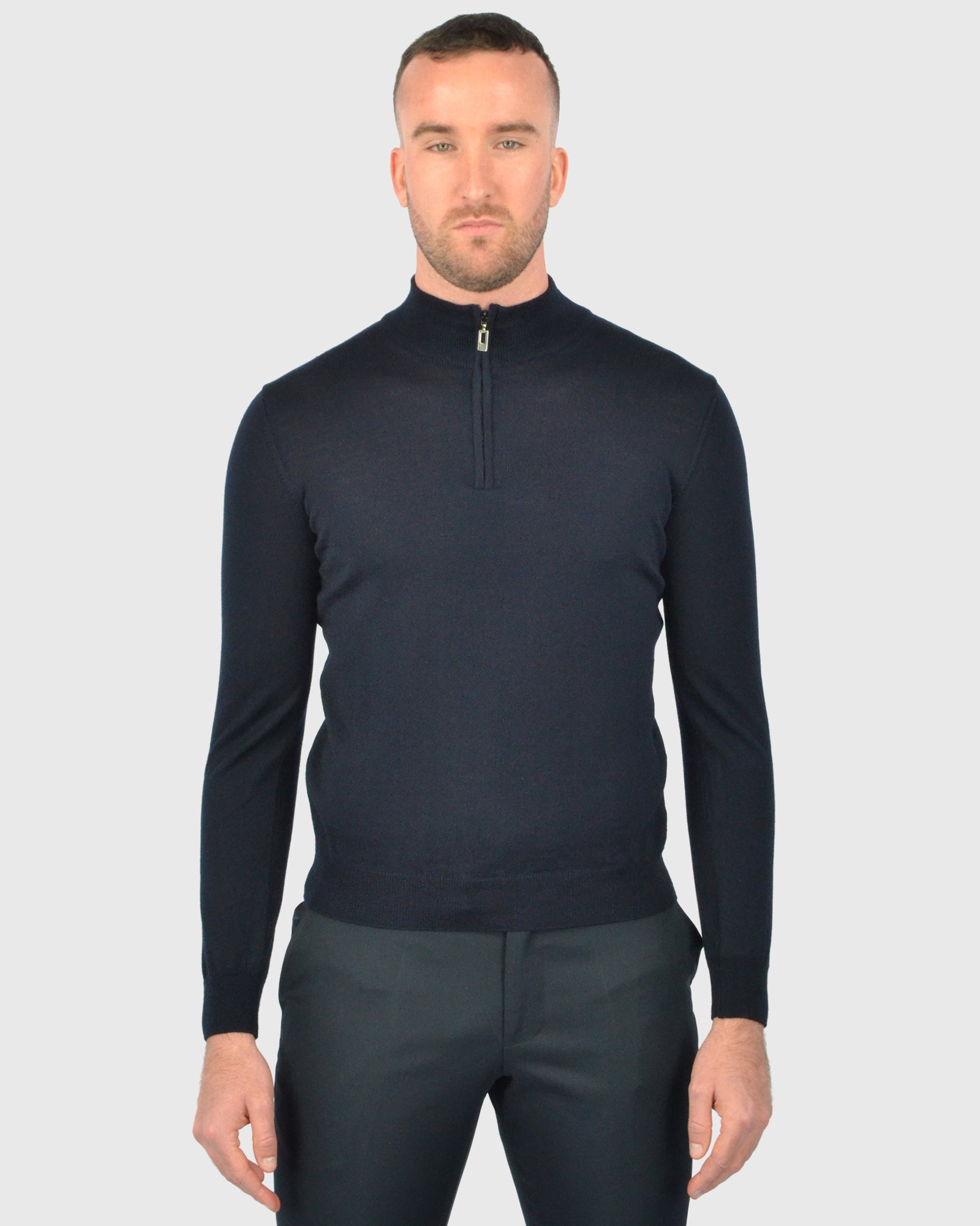 VISCONTI W23Z NAVY WOOL QUARTER ZIP SWEATER