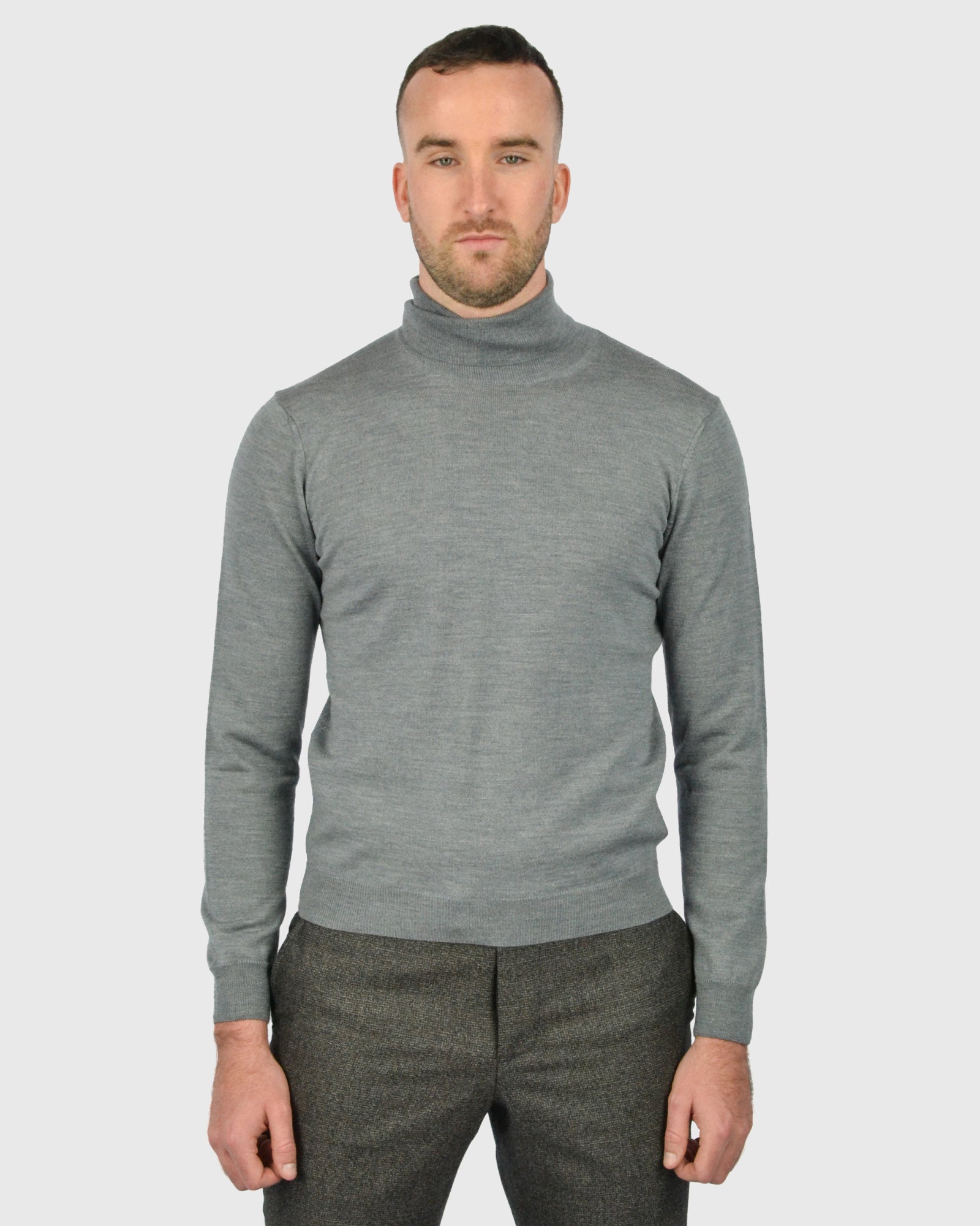 VISCONTI W23R GREY WOOL ROLL NECK / POLO NECK