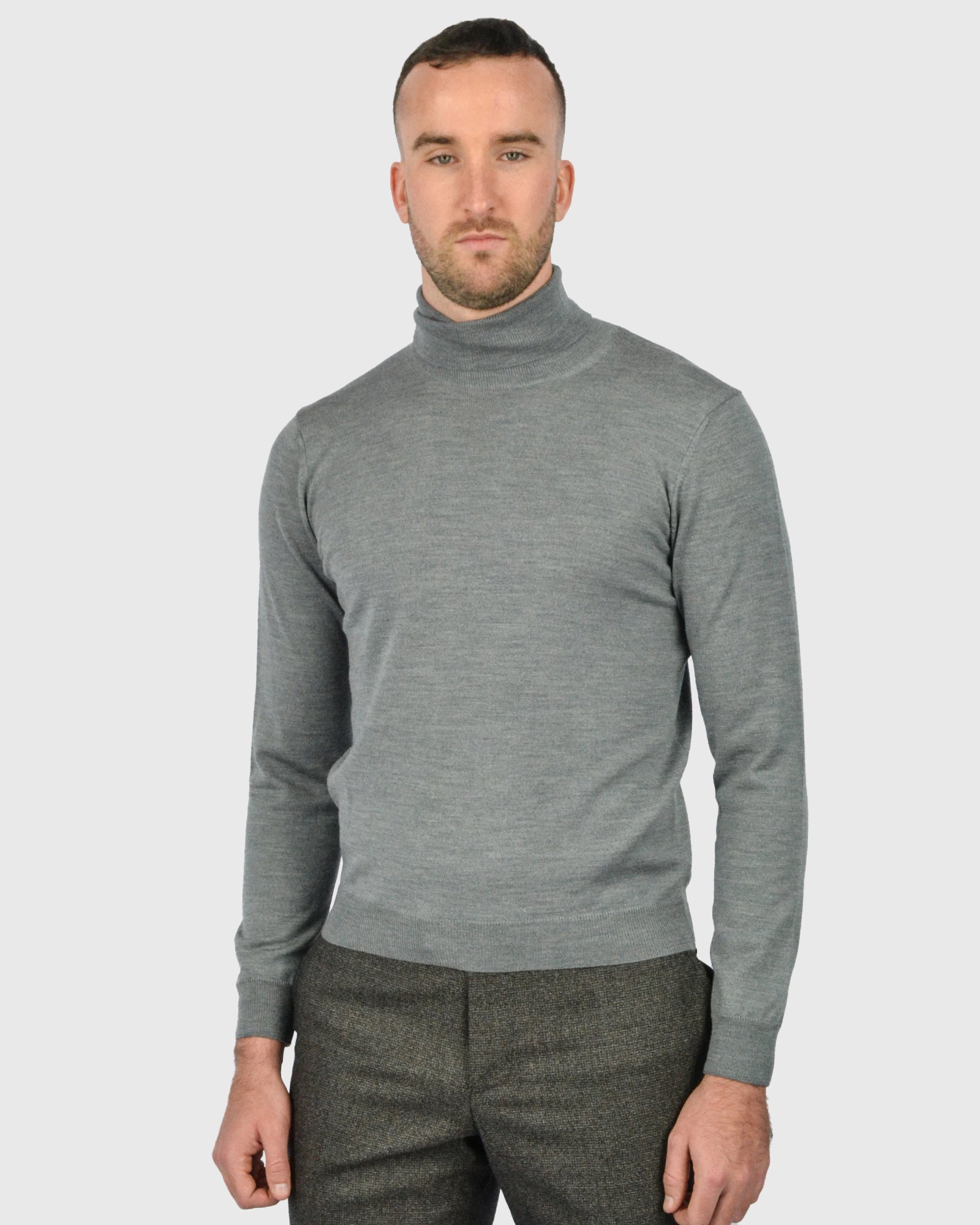 VISCONTI W23R GREY WOOL ROLL NECK / POLO NECK