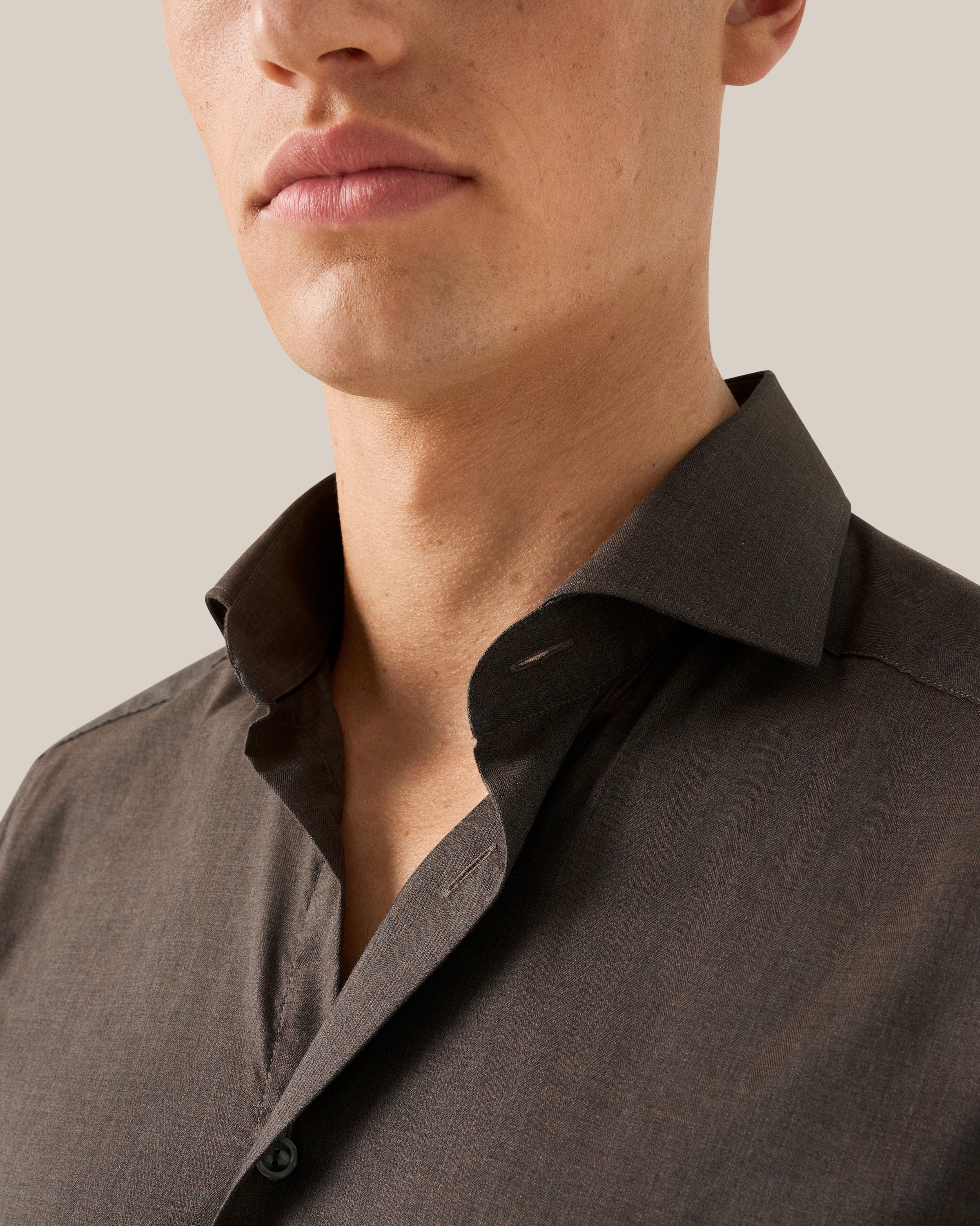 ETON 10001277538 BROWN FLANEL SLIM SINGLE CUFF SHIRT