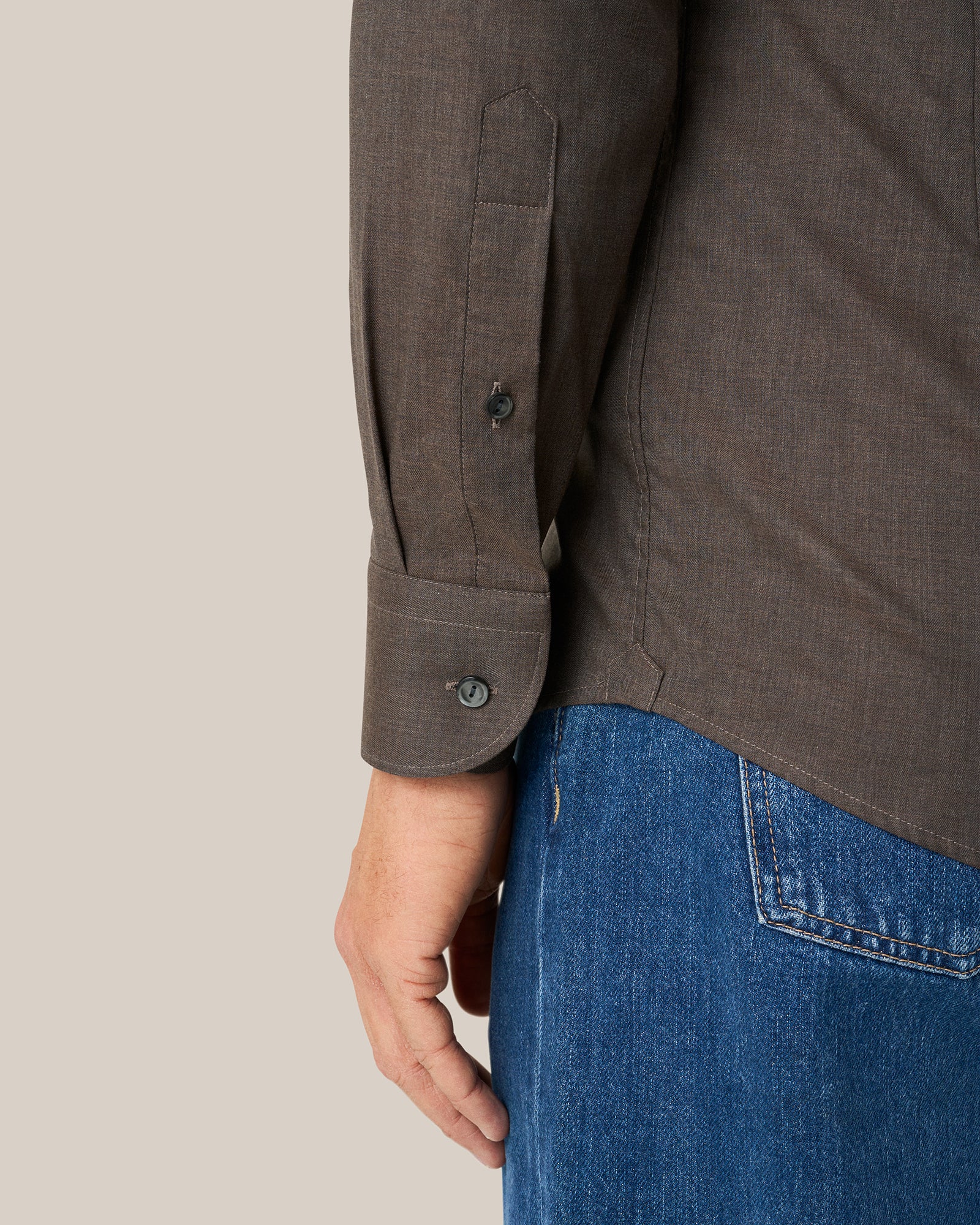 ETON 10001277538 BROWN FLANEL SLIM SINGLE CUFF SHIRT