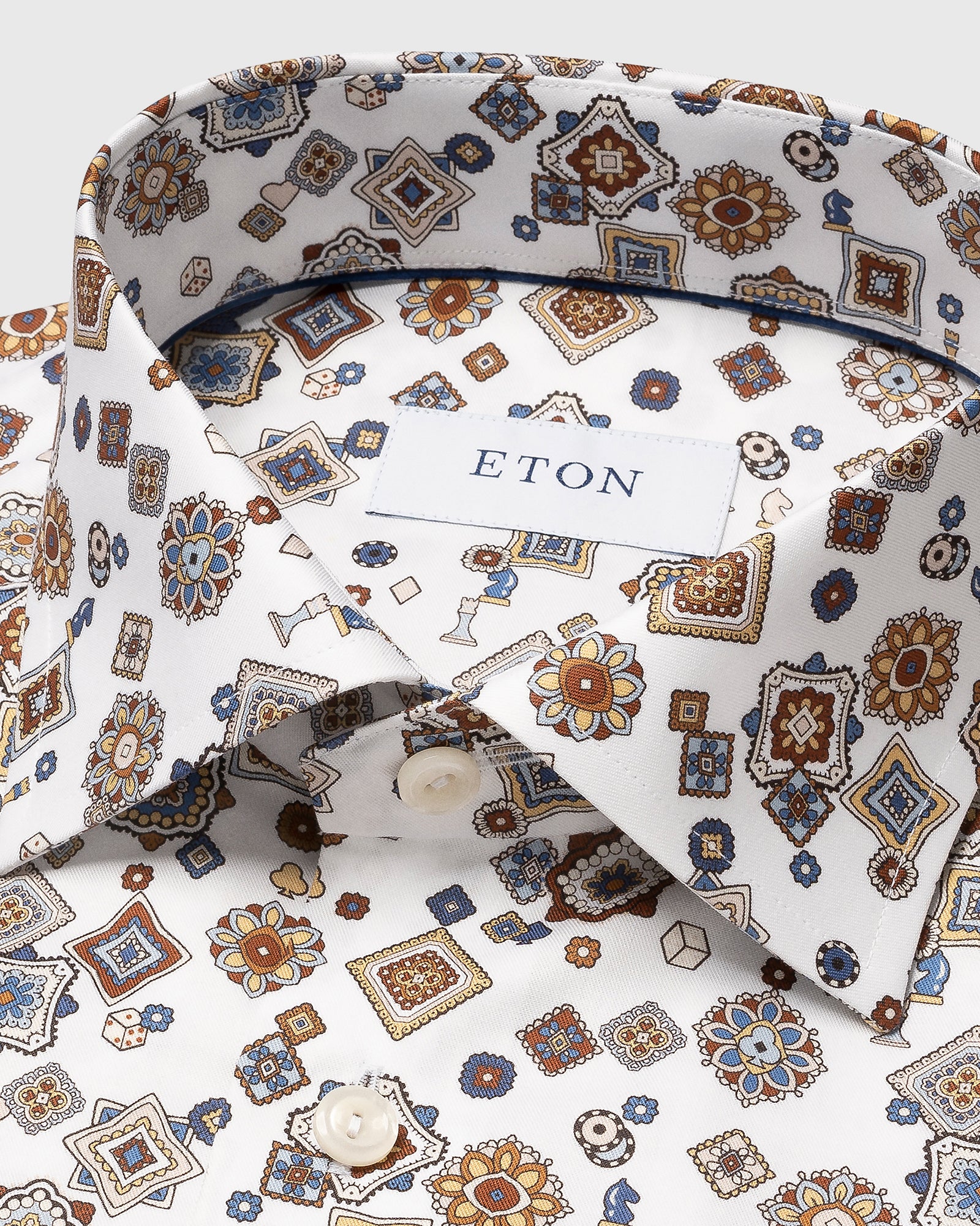 ETON 10001216499 MEDALLION PRINT WHITE SLIM SINGLE CUFF SHIRT
