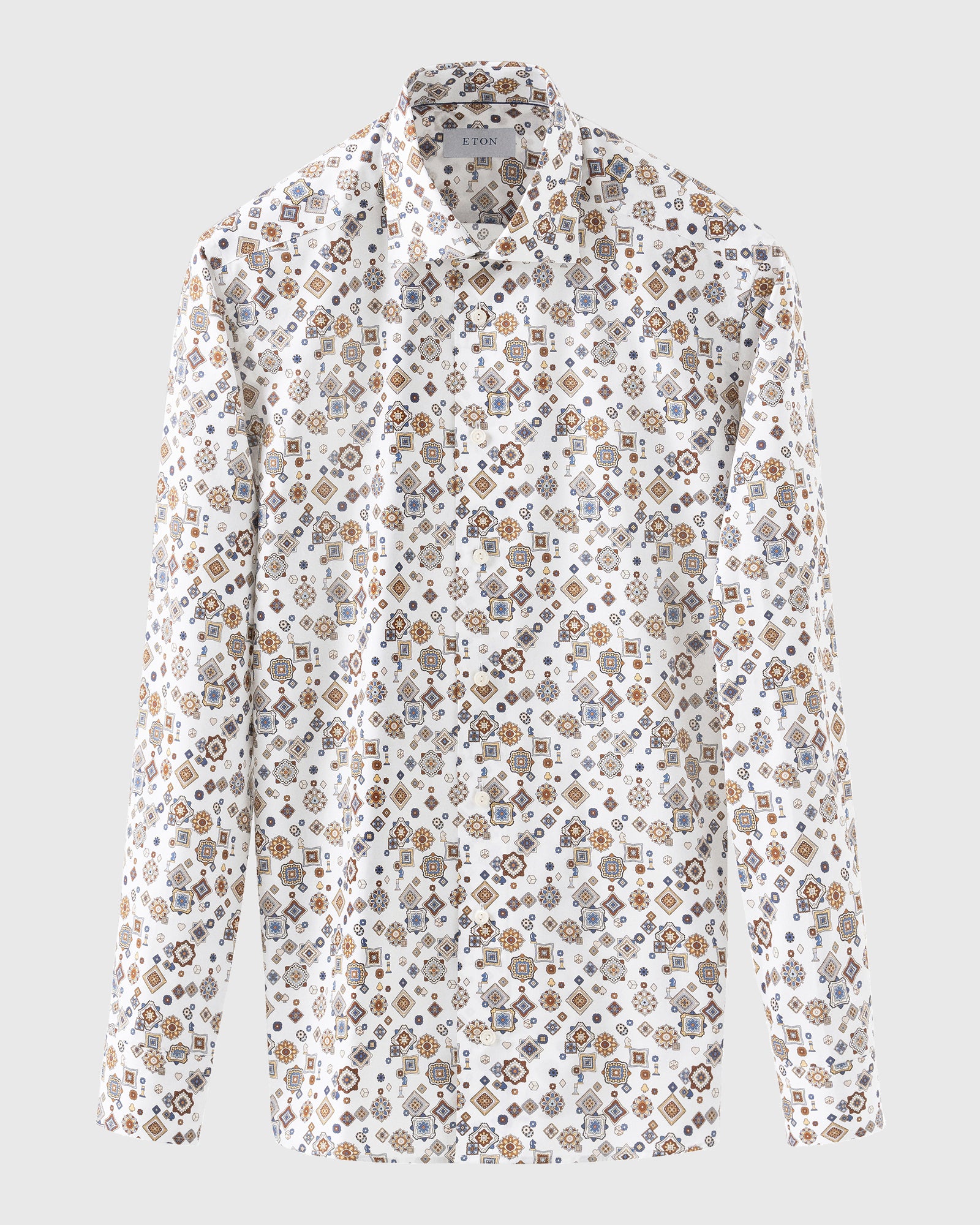 ETON 10001216499 MEDALLION PRINT WHITE SLIM SINGLE CUFF SHIRT