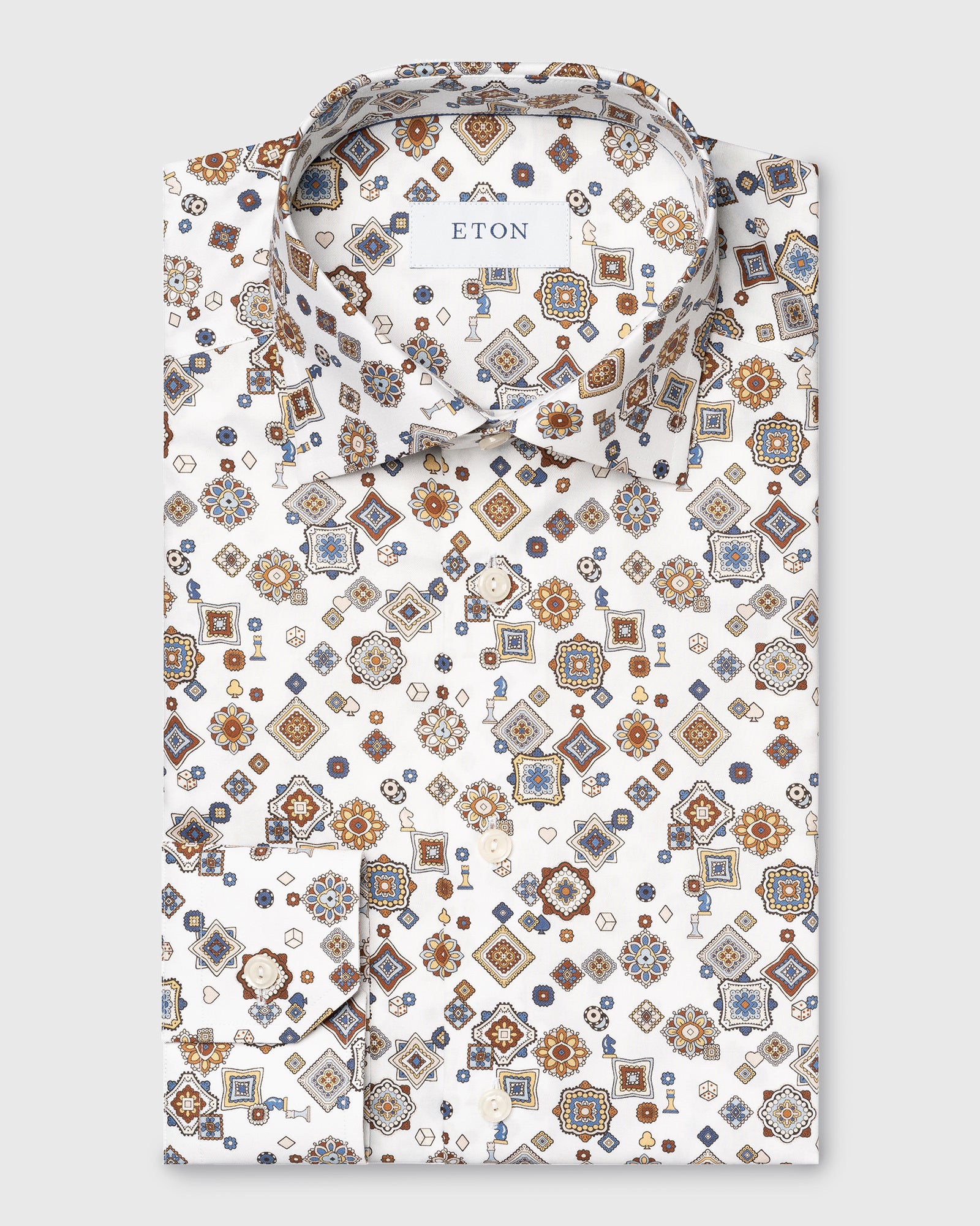 ETON 10001216499 MEDALLION PRINT WHITE SLIM SINGLE CUFF SHIRT