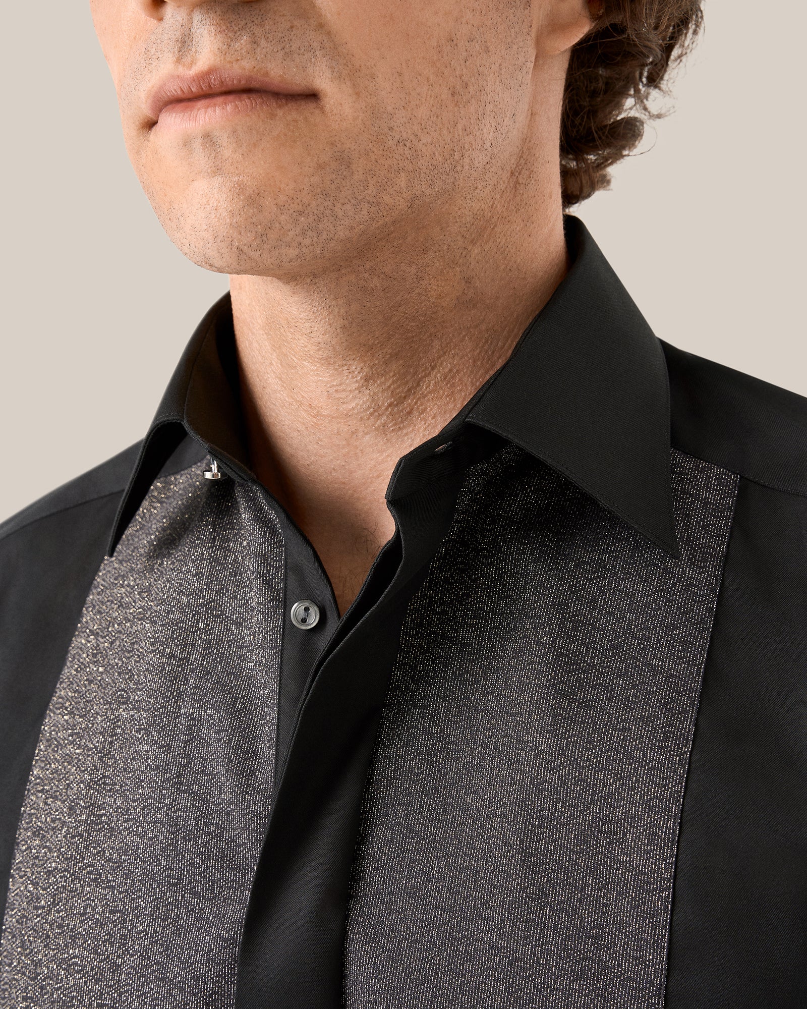 ETON 10001219718 BLACK WITH LUREX SLIM FRENCH CUFF SHIRT