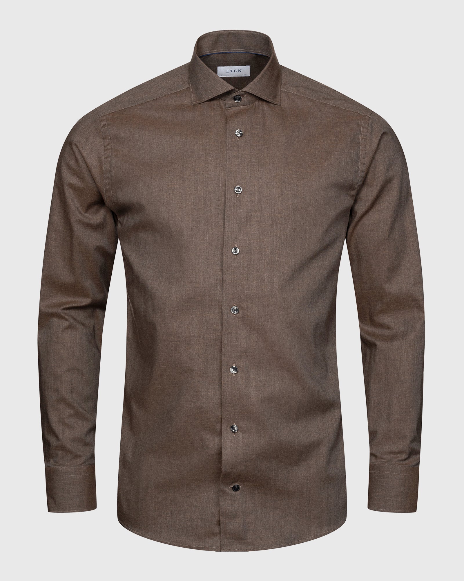 ETON 10001277538 BROWN FLANEL SLIM SINGLE CUFF SHIRT