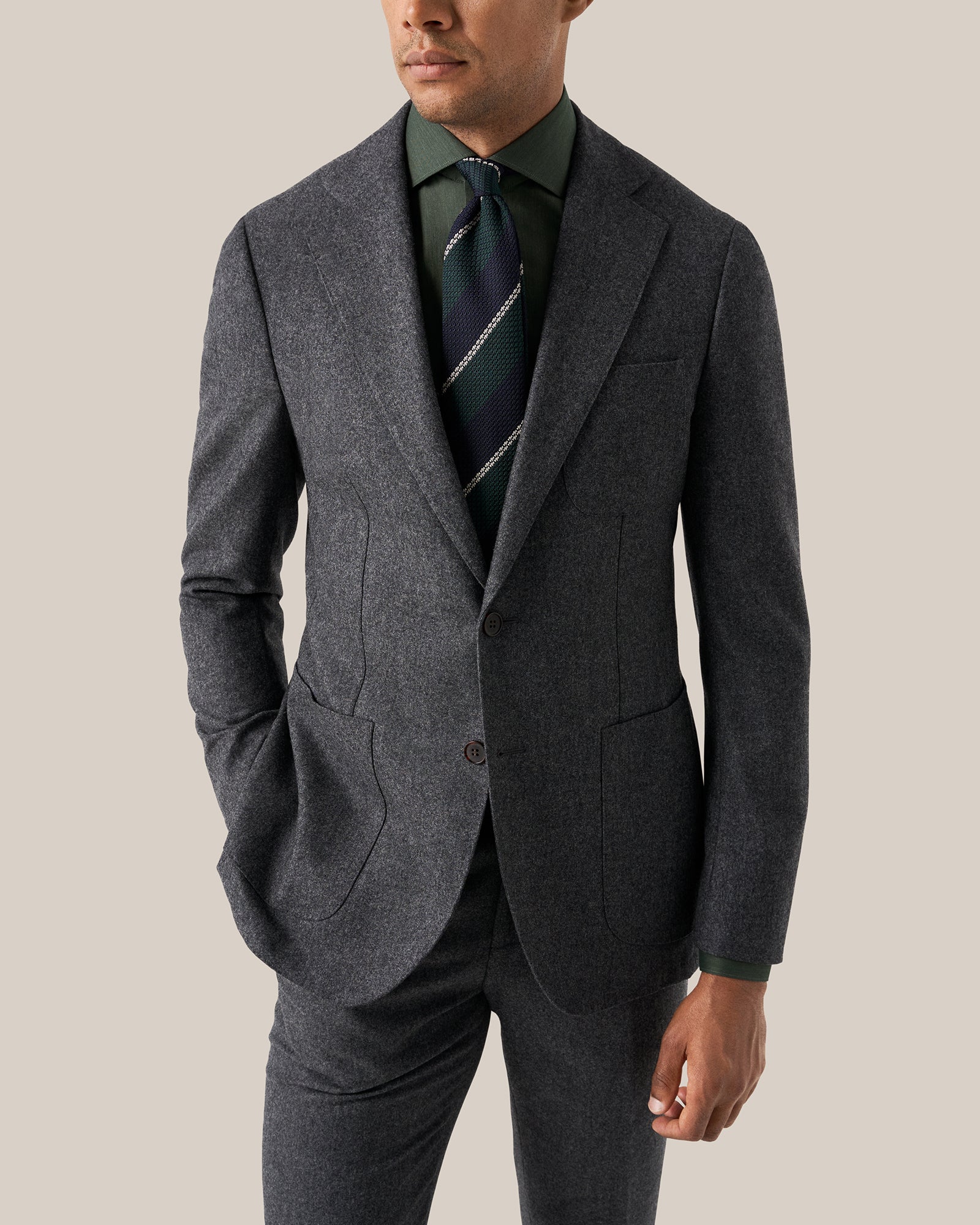 ETON 10001277568 GREEN HERRINGBONE SLIM SINGLE CUFF SHIRT