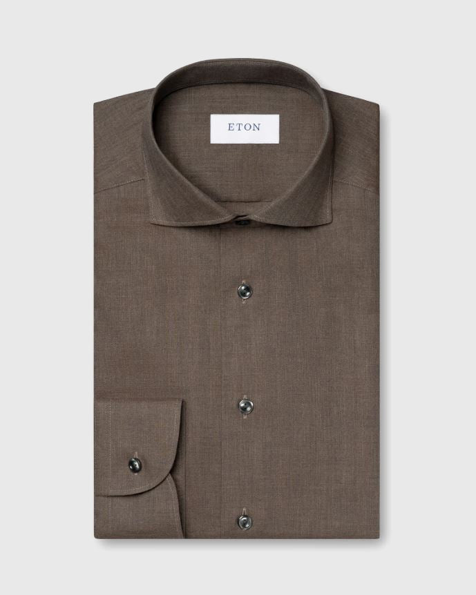 ETON 10001277538 BROWN FLANEL SLIM SINGLE CUFF SHIRT