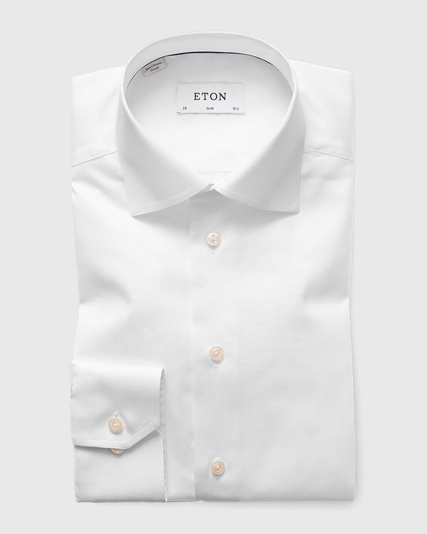 ETON 30007951100 WHITE SIGNATURE TWILL SLIM SINGLE CUFF SHIRT