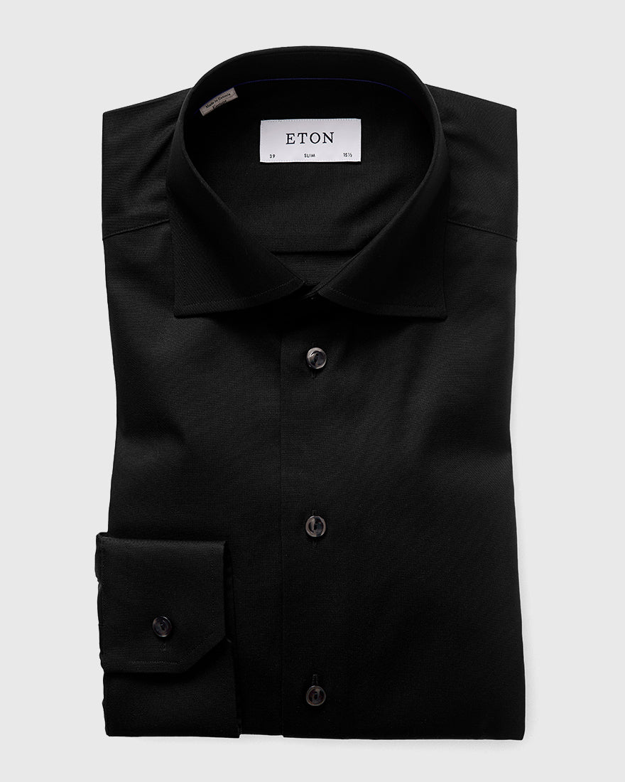 ETON 30007951118 BLACK SIGNATURE TWILL SLIM SINGLE CUFF SHIRT