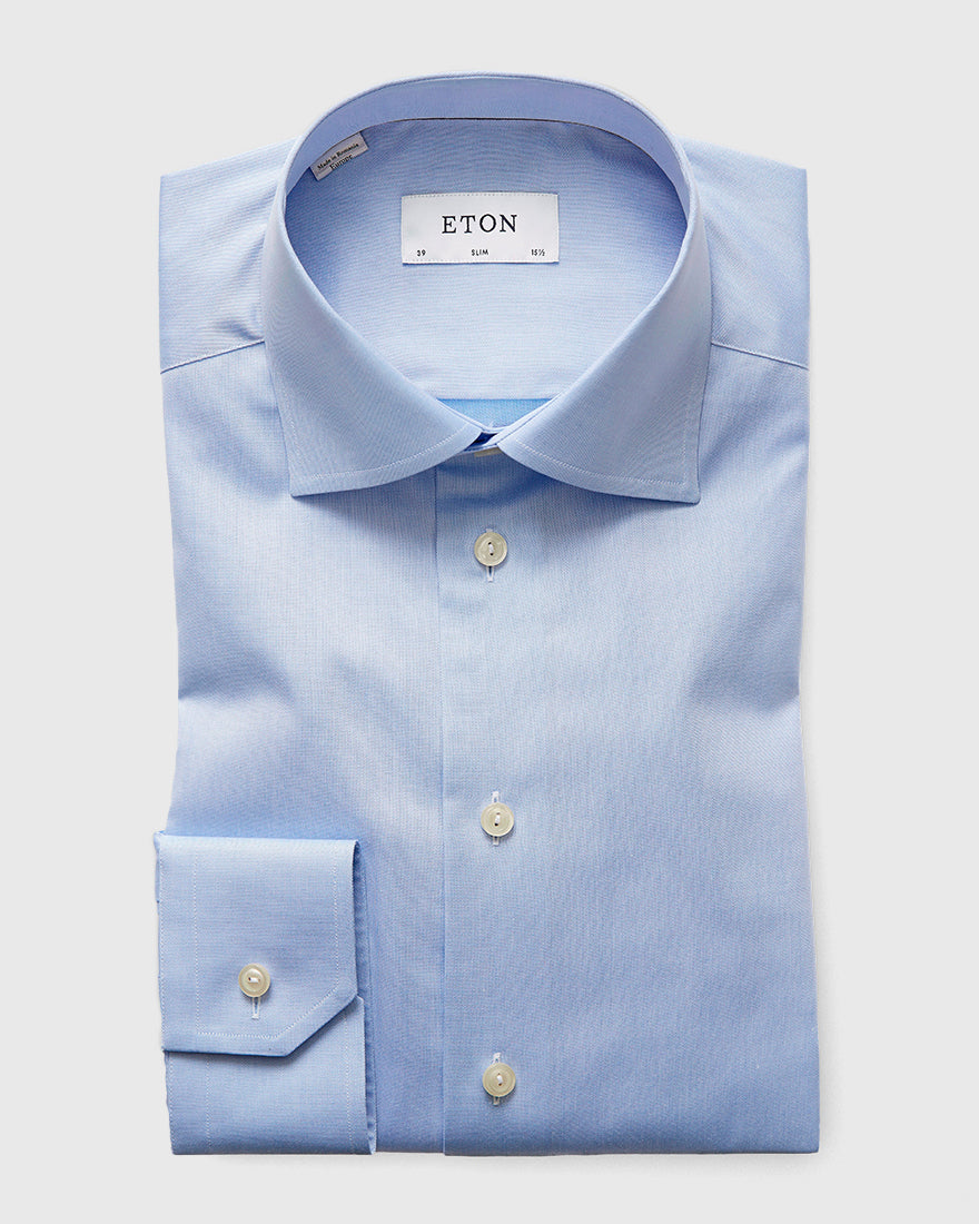ETON 30007951121 BLUE SIGNATURE TWILL SLIM SINGLE CUFF SHIRT