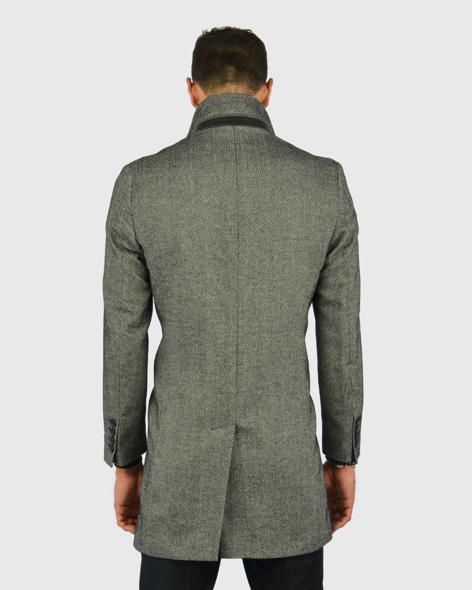 KARL LAGERFELD 455704 HERRINGBONE SALT & PEPPER OVERCOAT