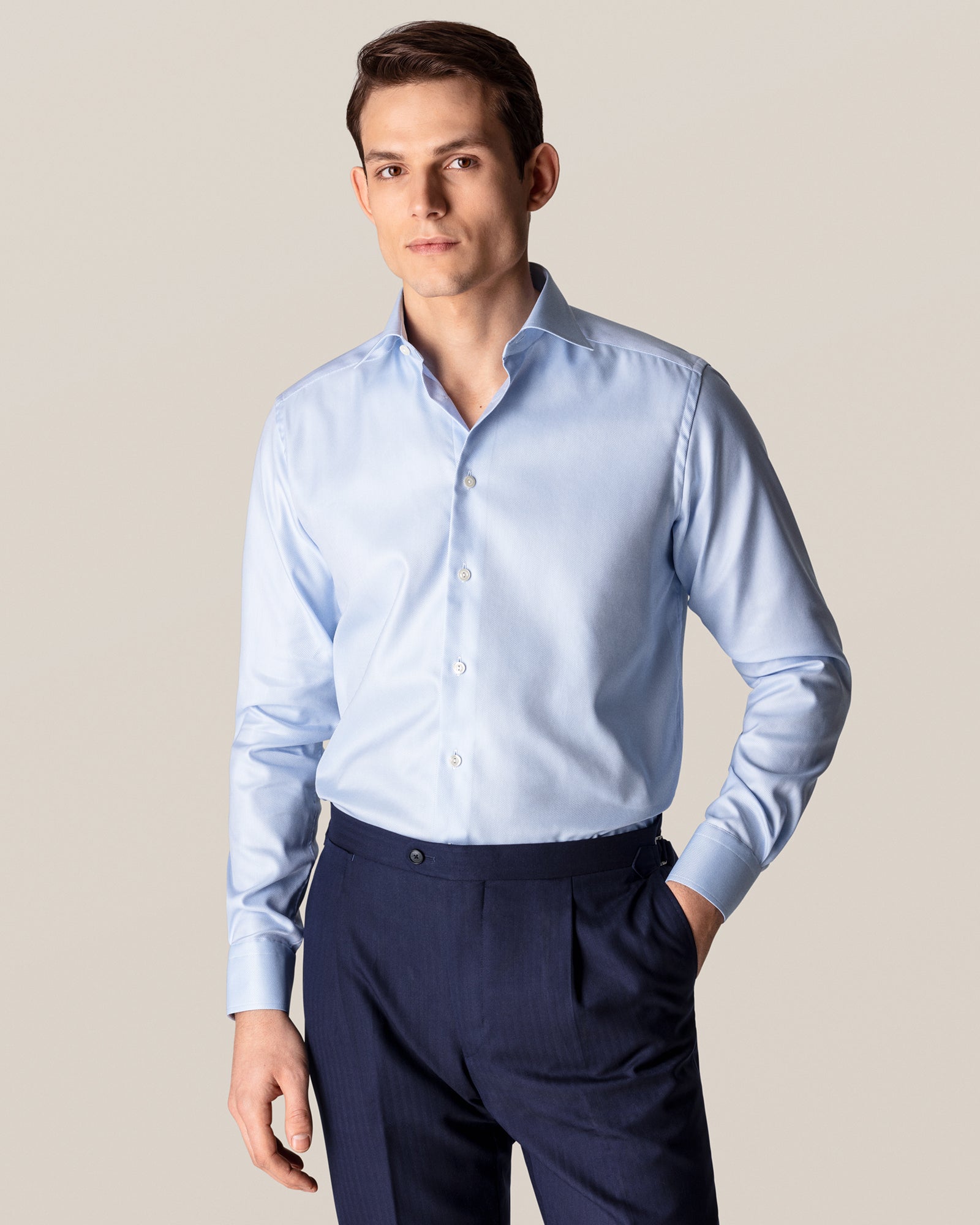ETON 310079122 BLUE TEXTURED TWILL SC SHIRT