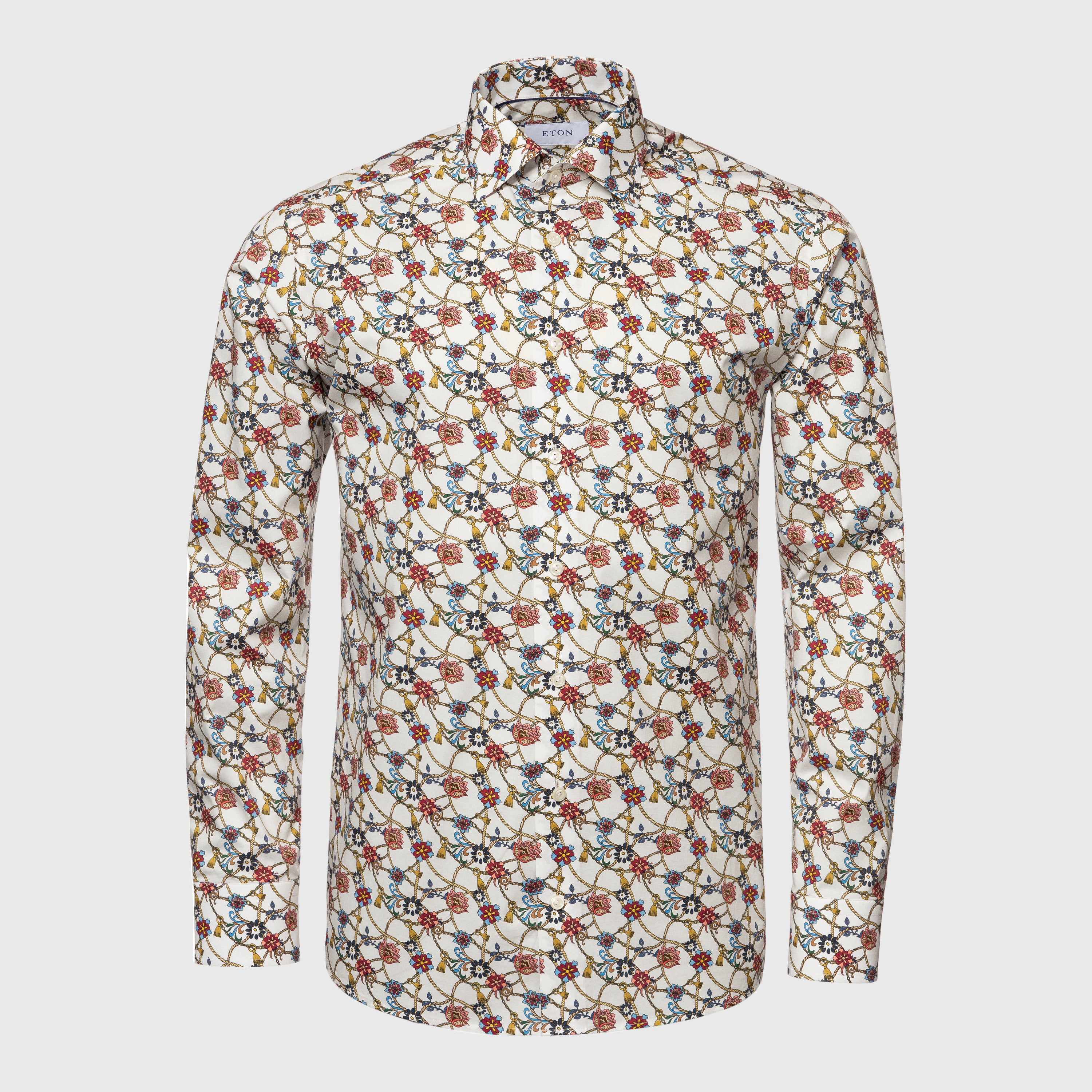 ETON 100002037 WHT CORD PRINT SLIM SC SHIRT