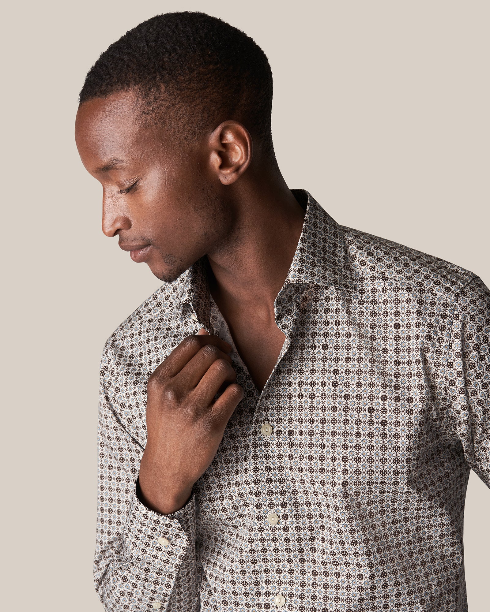 ETON 10000351001 WHITE PRINT SLIM SC SHIRT