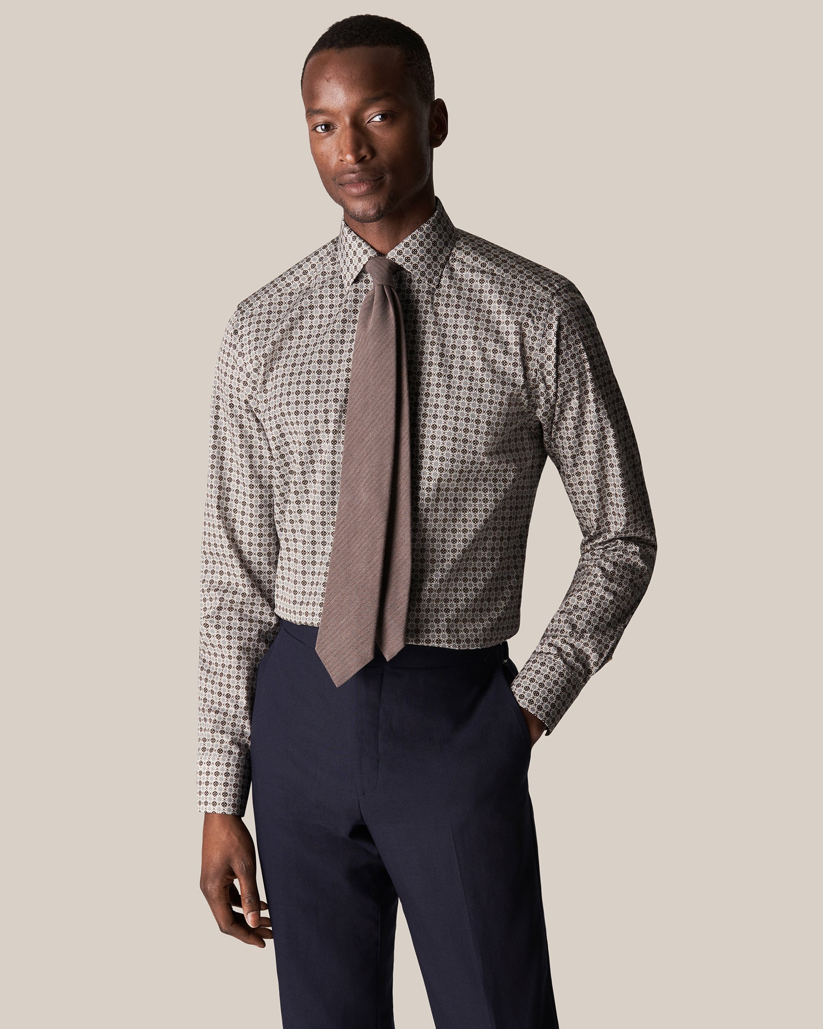 ETON 10000351001 WHITE PRINT SLIM SC SHIRT