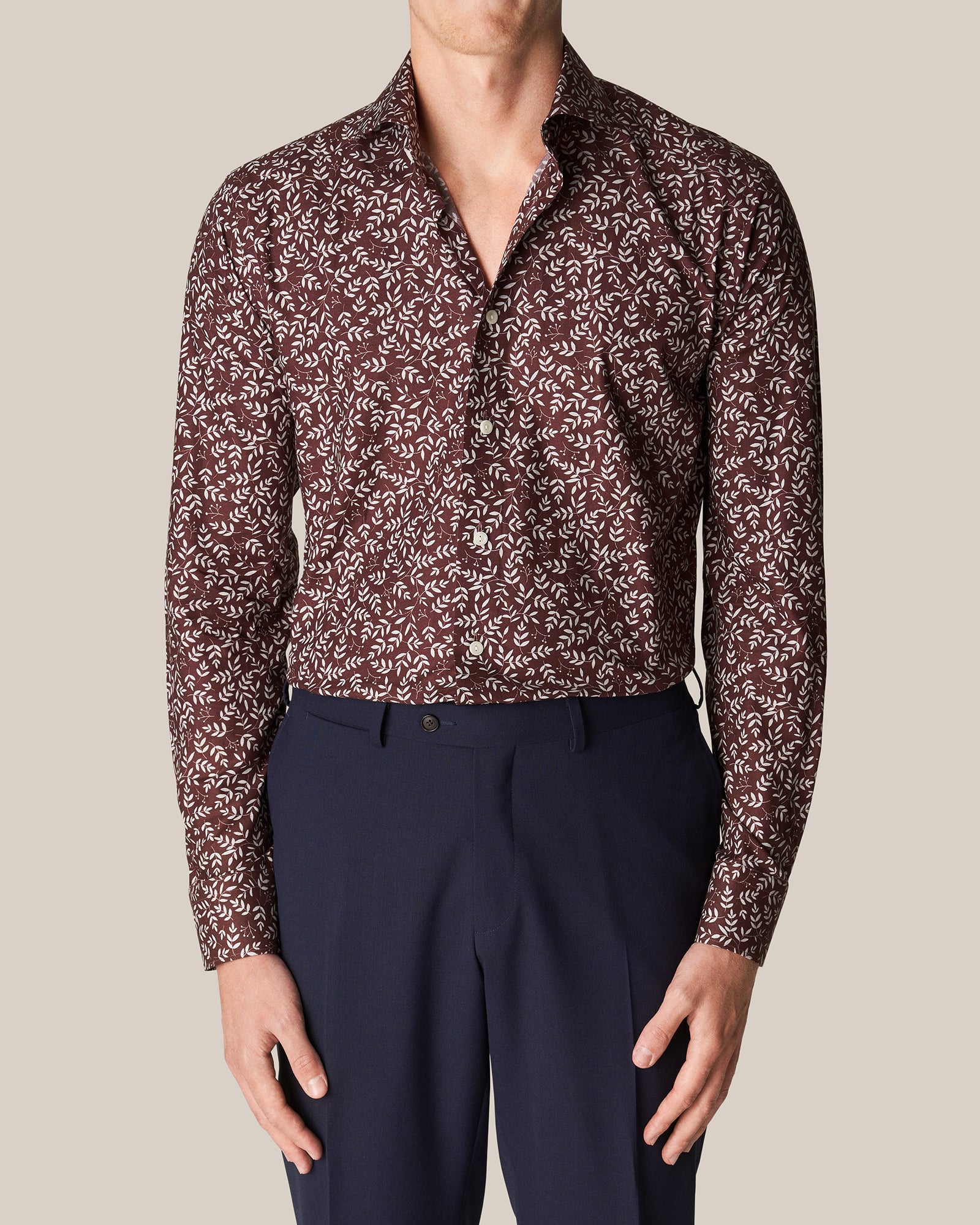 ETON 10000394057 MAROON PRINT SLIM SC SHIRT