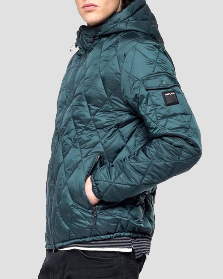 REPLAY M800183406 FOREST GREEN HOODED JACKET