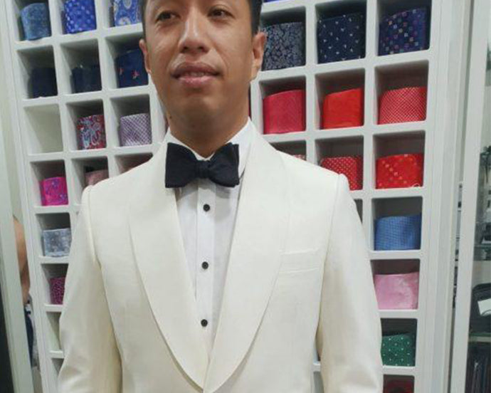 Ming finally picking up his bespoke creation.
