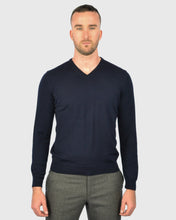 Load image into Gallery viewer, VISCONTI W23V NAVY WOOL V-NECK SWEATER
