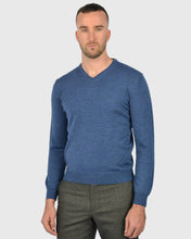 Load image into Gallery viewer, VISCONTI W23V AVIATOR-BLUE WOOL V-NECK SWEATER
