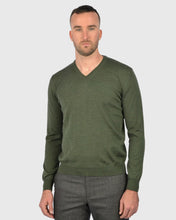 Load image into Gallery viewer, VISCONTI W23V OLIVE-GREEN WOOL V-NECK SWEATER
