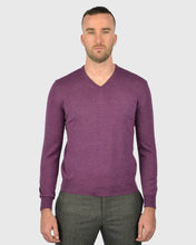 Load image into Gallery viewer, VISCONTI W23V AUBERGINE WOOL V-NECK SWEATER
