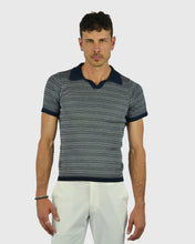 Load image into Gallery viewer, VINCENT &amp; FRANKS S221VF VEE NAVY KNITTED POLO
