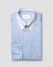 Load image into Gallery viewer, ETON WHITE PIN COLLAR BLUE STRIPE TWILL SLIM SC SHIRT 1000154122545
