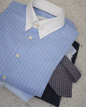 Load image into Gallery viewer, ETON WHITE PIN COLLAR BLUE STRIPE TWILL SLIM SC SHIRT 1000154122545
