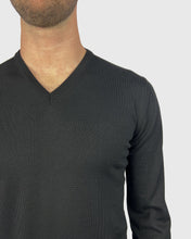 Load image into Gallery viewer, VISCONTI W23V BLACK WOOL V-NECK SWEATER
