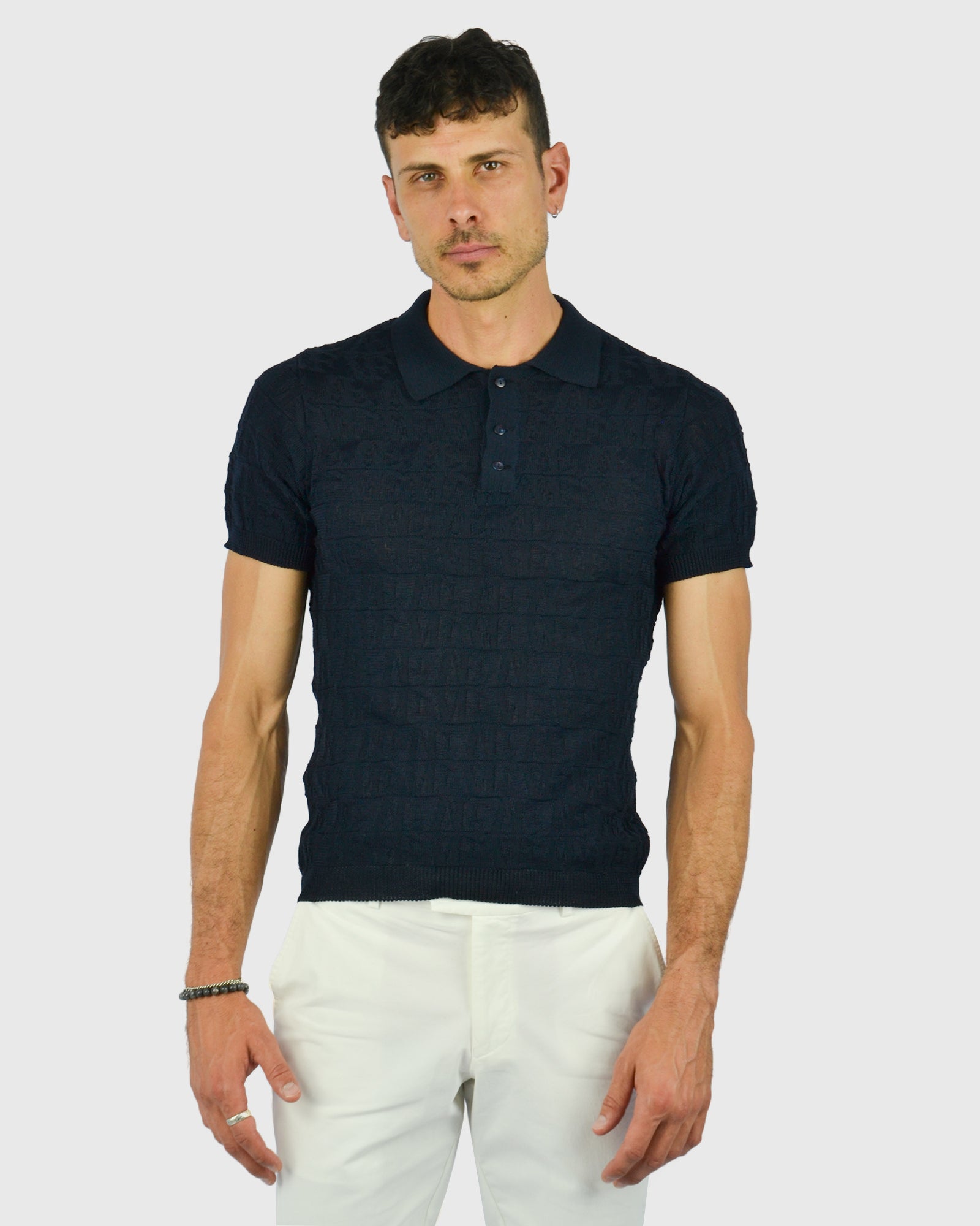 VINCENT & FRANKS S221VF SS NAVY KNITED POLO
