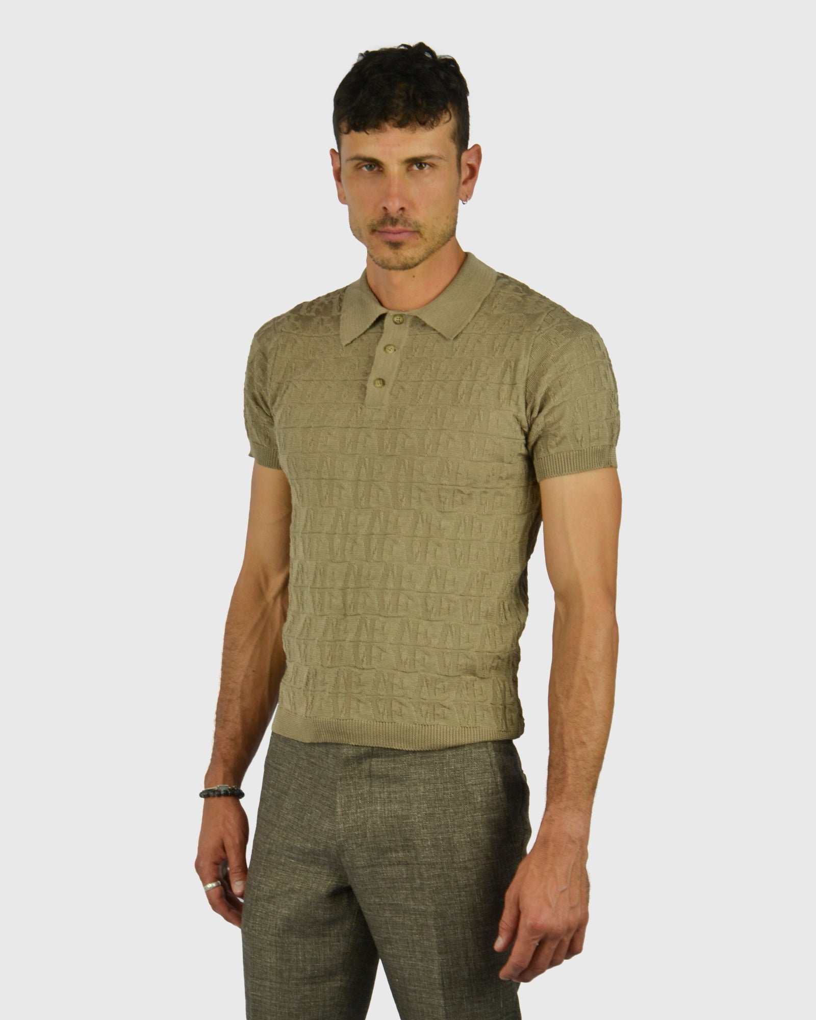 VINCENT & FRANKS S221VF SS TAUPE KNITED POLO