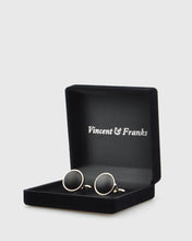 Load image into Gallery viewer, VINCENT &amp; FRANKS VF20627 BLACK LEATHER CUFFLINKS
